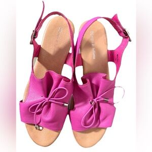 Hot Pink Comfort Leather Bow Sandals Slingback Womens Size 9 Balletcore Y2K